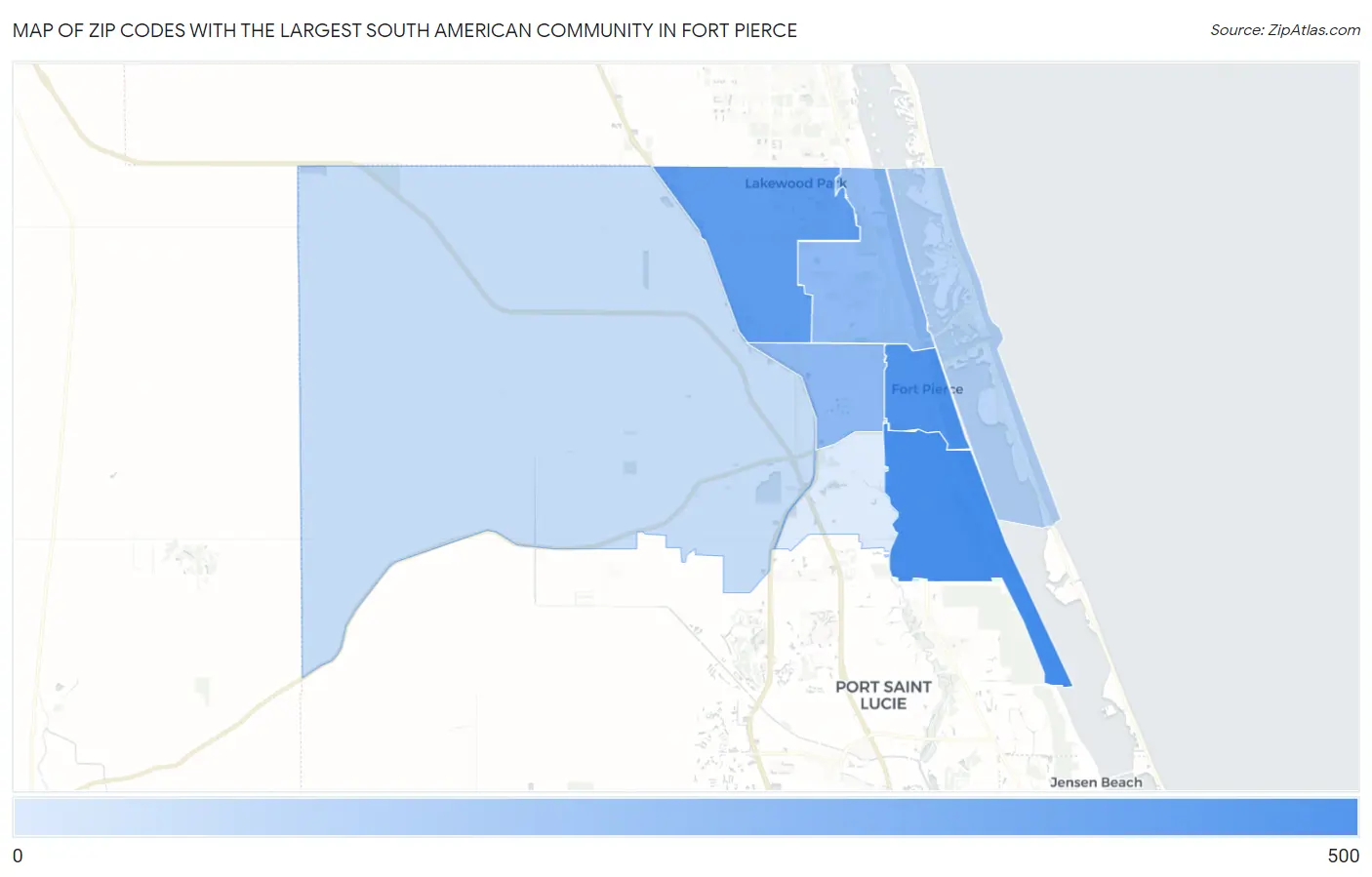 Zip Codes with the Largest South American Community in Fort Pierce Map