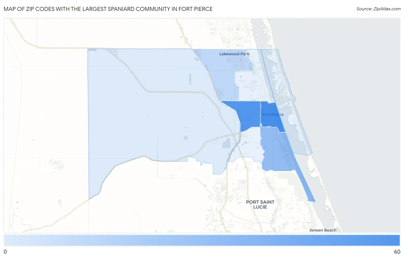 Zip Codes with the Largest Spaniard Community in Fort Pierce Map