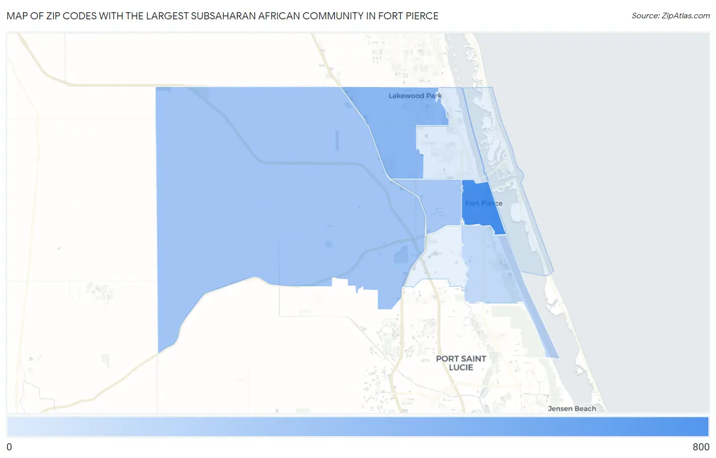 Zip Codes with the Largest Subsaharan African Community in Fort Pierce Map