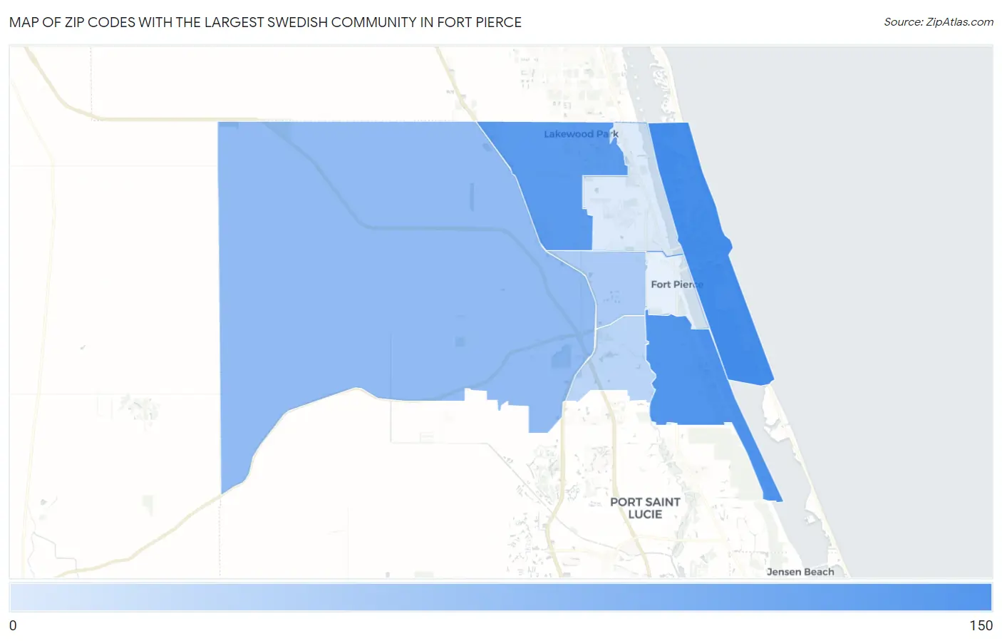 Zip Codes with the Largest Swedish Community in Fort Pierce Map