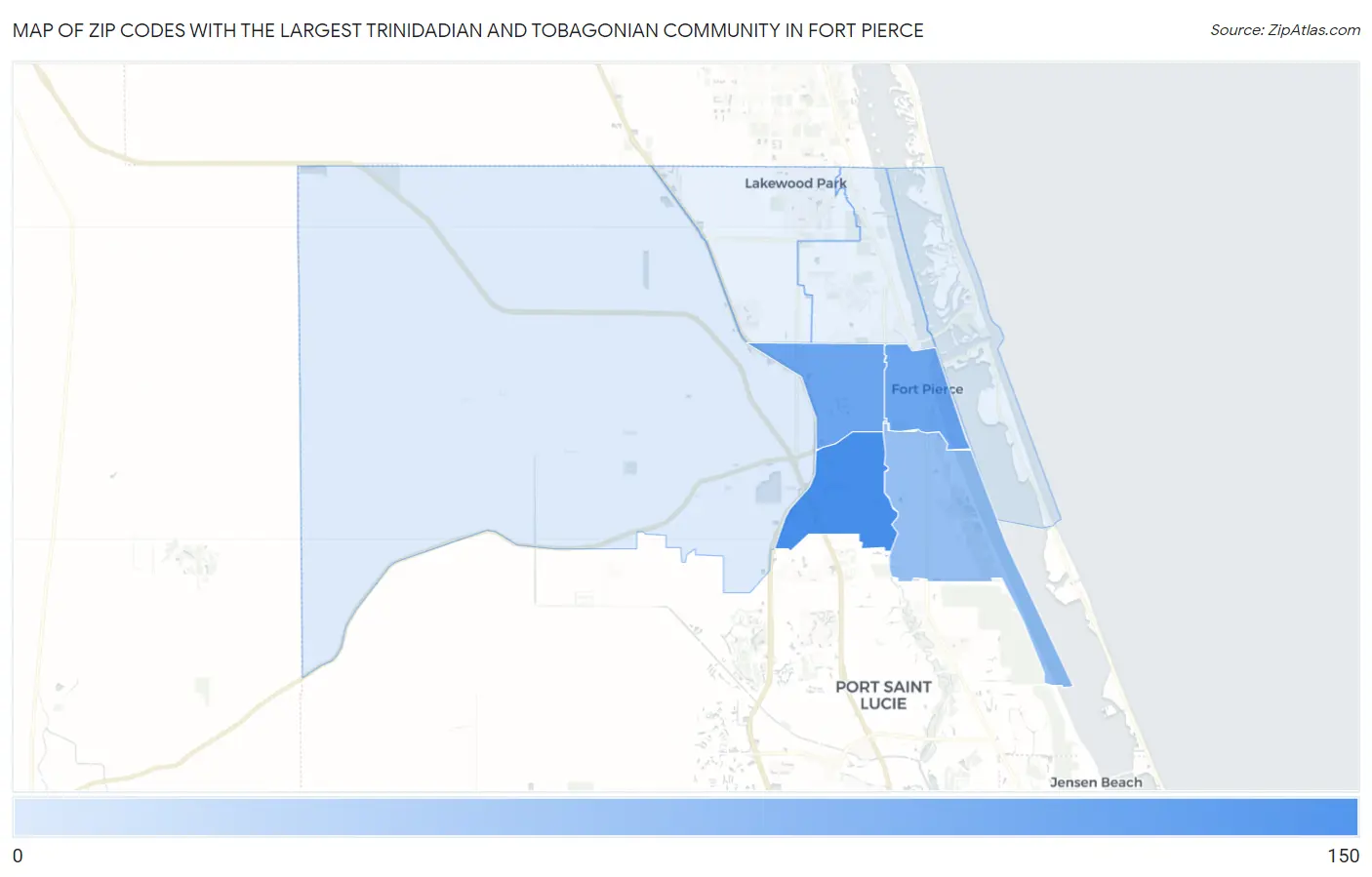 Zip Codes with the Largest Trinidadian and Tobagonian Community in Fort Pierce Map