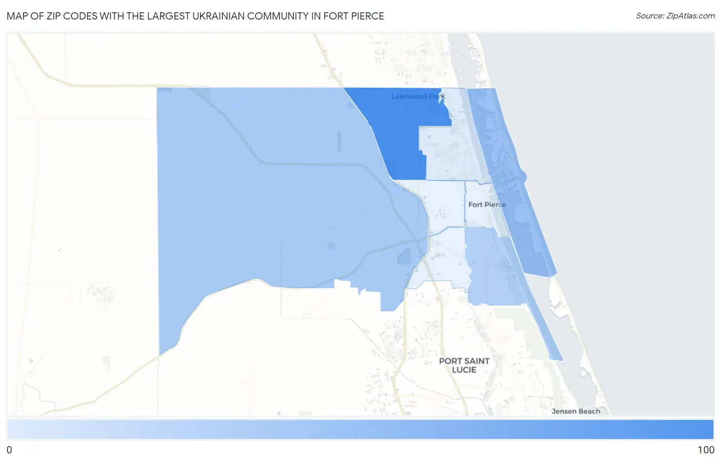 Zip Codes with the Largest Ukrainian Community in Fort Pierce Map