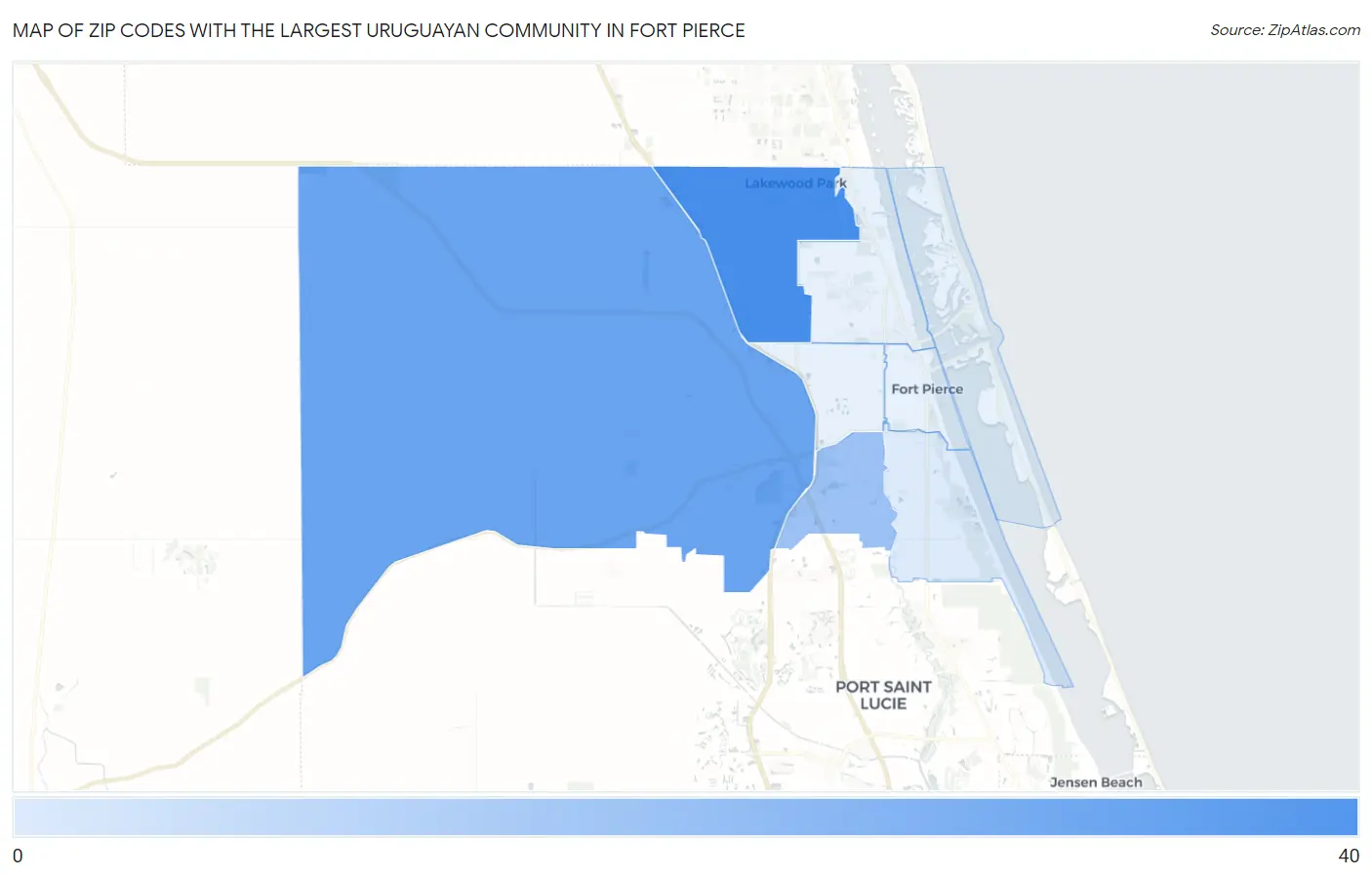 Zip Codes with the Largest Uruguayan Community in Fort Pierce Map