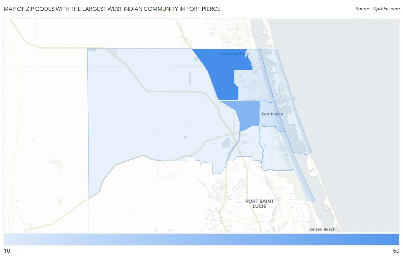 Zip Codes with the Largest West Indian Community in Fort Pierce Map