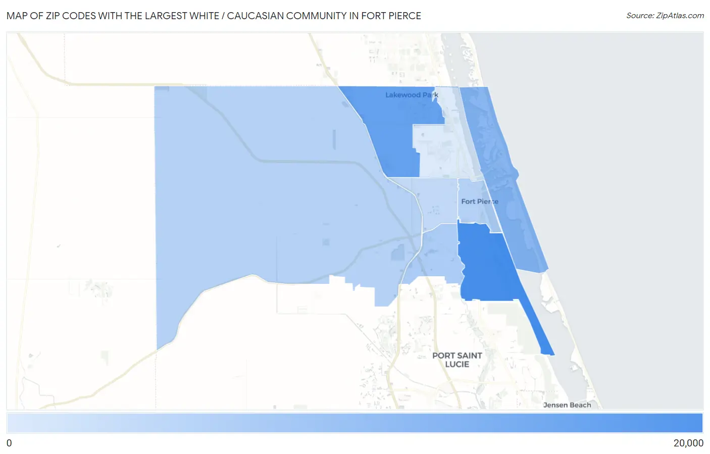 Zip Codes with the Largest White / Caucasian Community in Fort Pierce Map