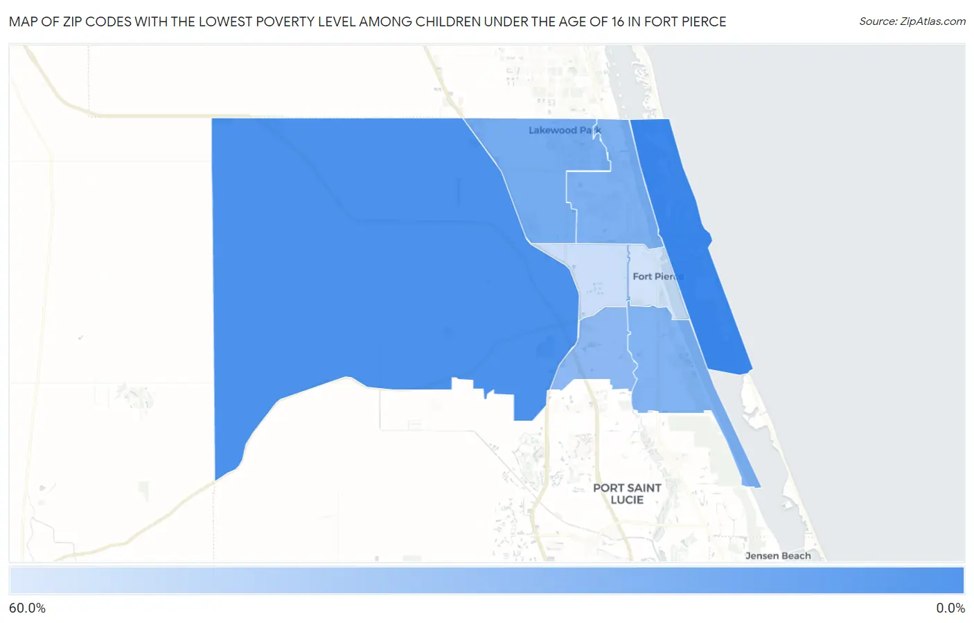 Zip Codes with the Lowest Poverty Level Among Children Under the Age of 16 in Fort Pierce Map
