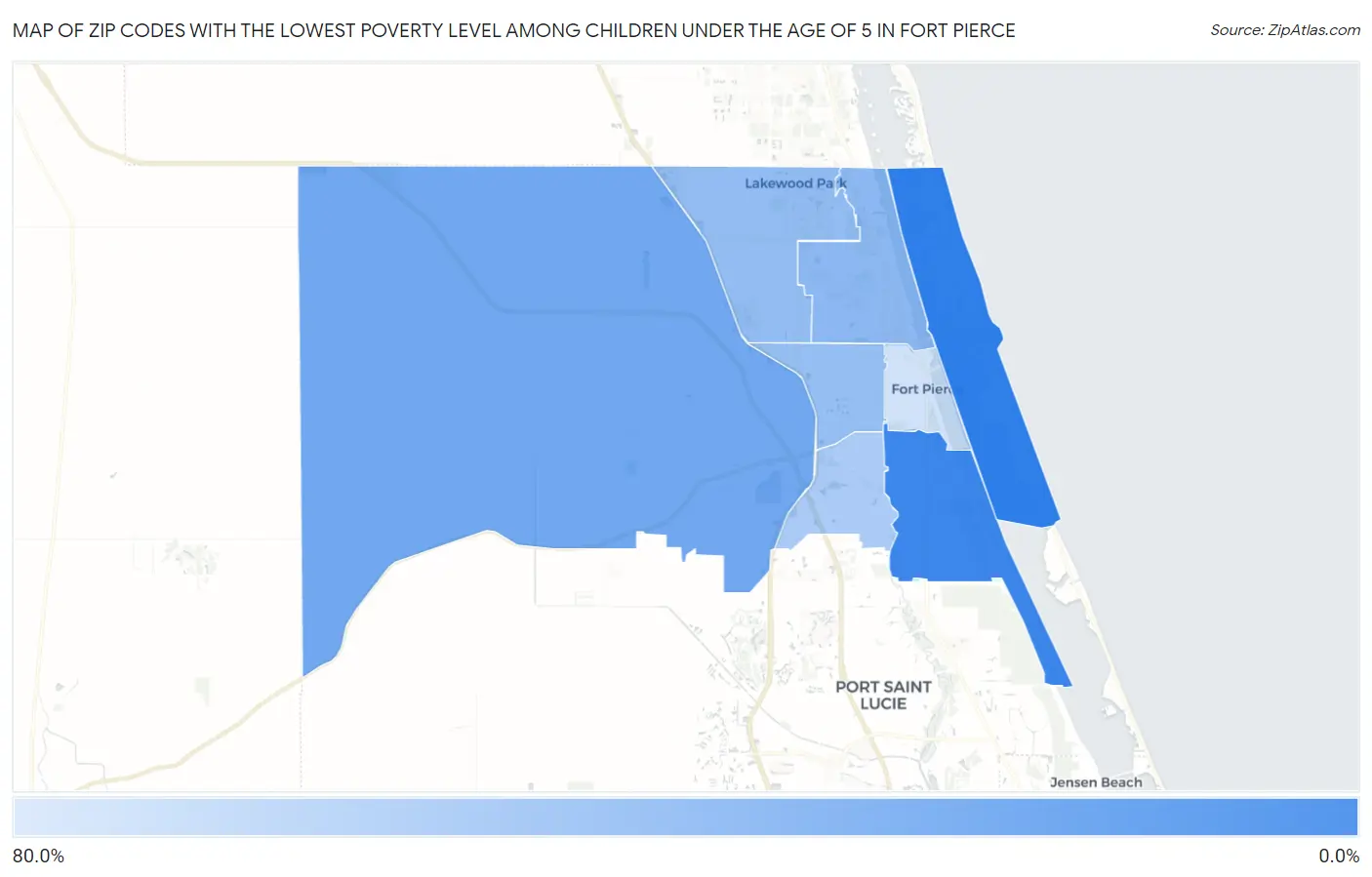 Zip Codes with the Lowest Poverty Level Among Children Under the Age of 5 in Fort Pierce Map