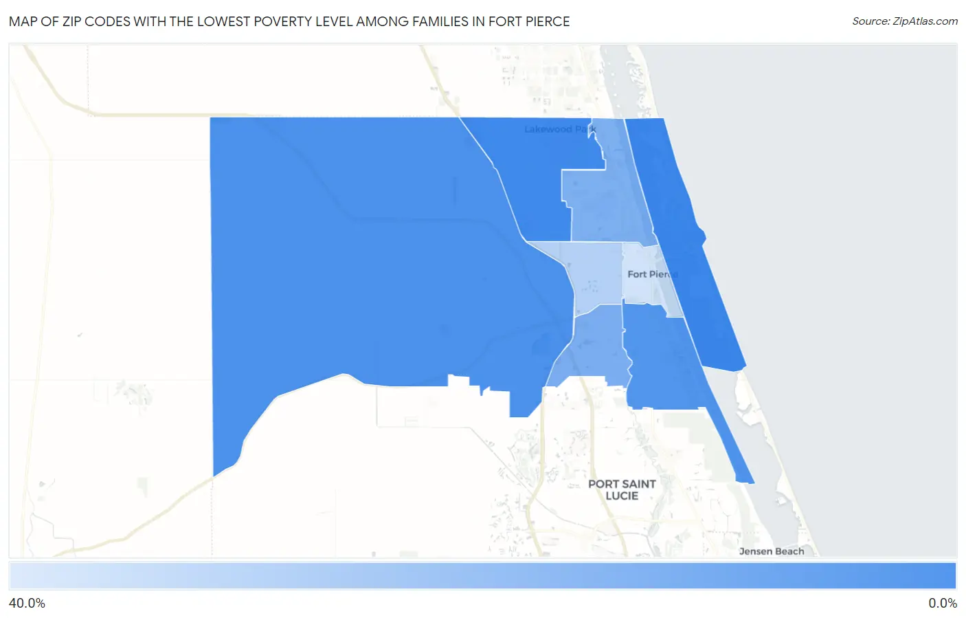 Zip Codes with the Lowest Poverty Level Among Families in Fort Pierce Map