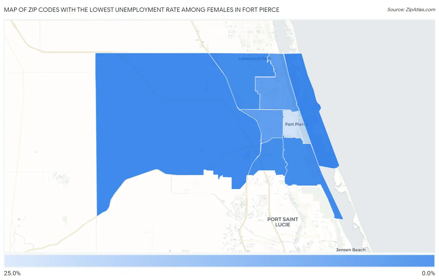 Zip Codes with the Lowest Unemployment Rate Among Females in Fort Pierce Map