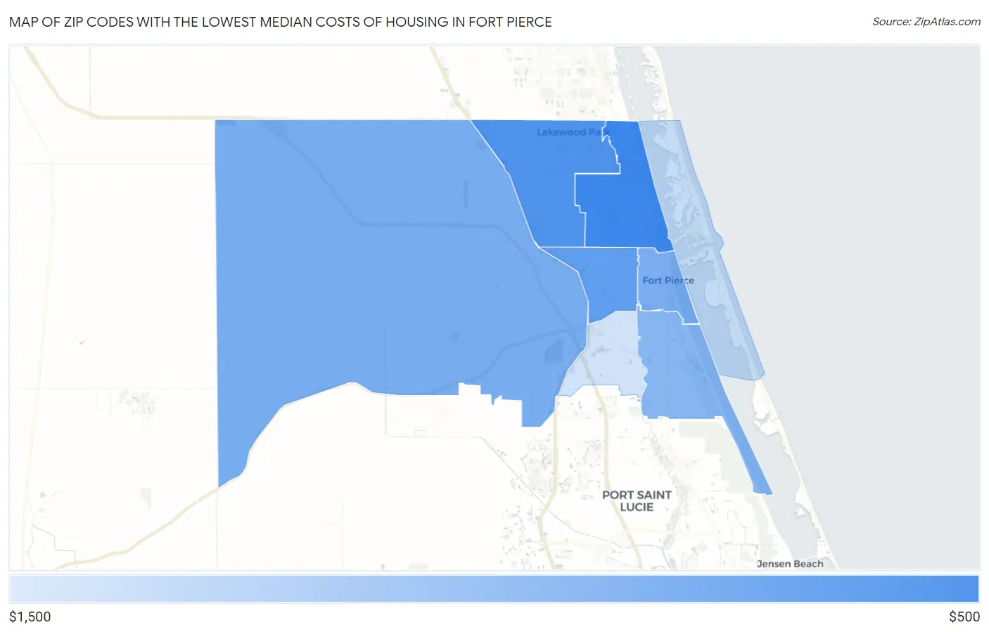 Zip Codes with the Lowest Median Costs of Housing in Fort Pierce Map