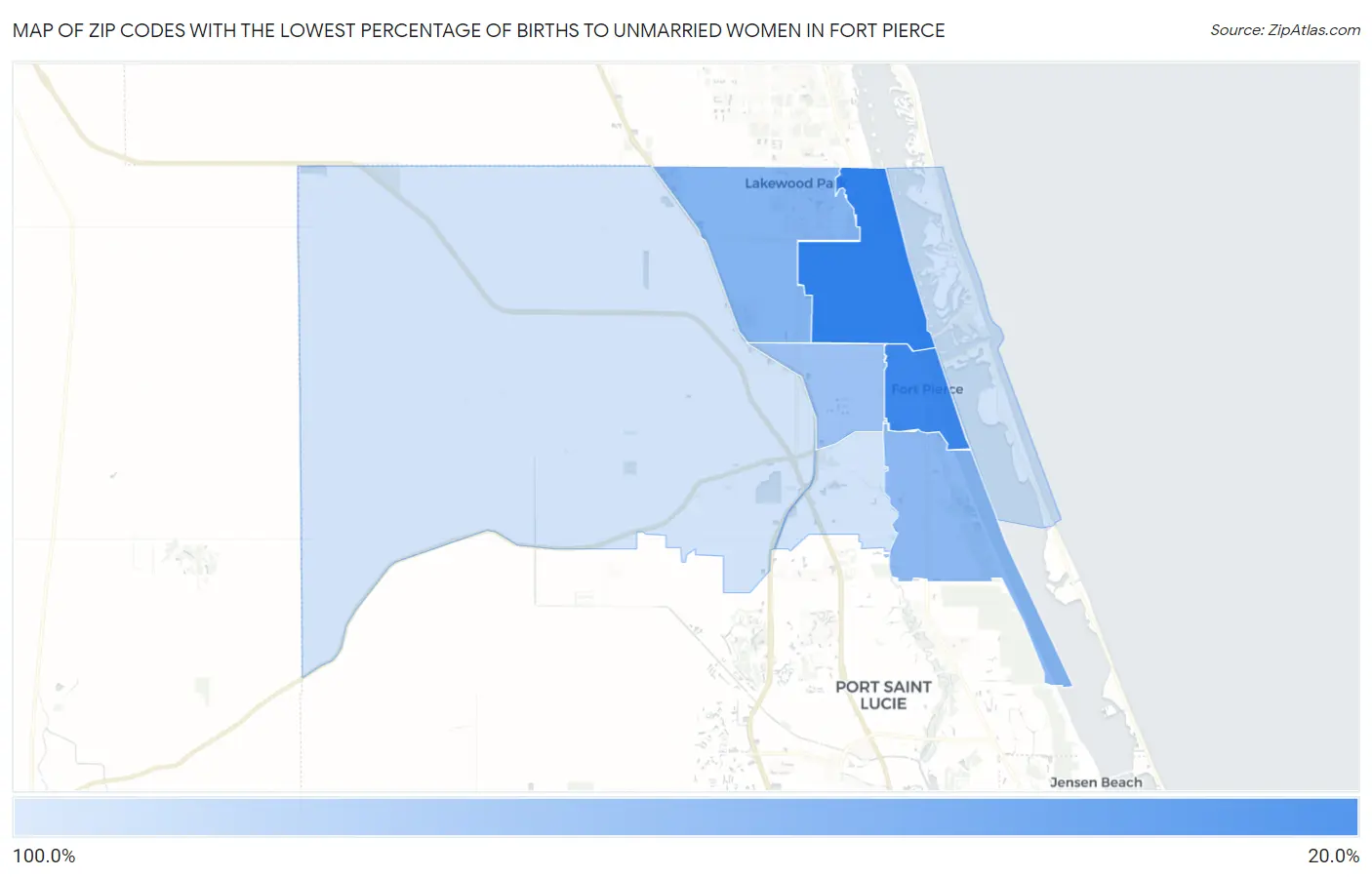 Zip Codes with the Lowest Percentage of Births to Unmarried Women in Fort Pierce Map