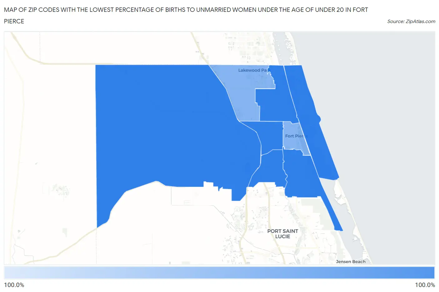 Zip Codes with the Lowest Percentage of Births to Unmarried Women under the Age of under 20 in Fort Pierce Map