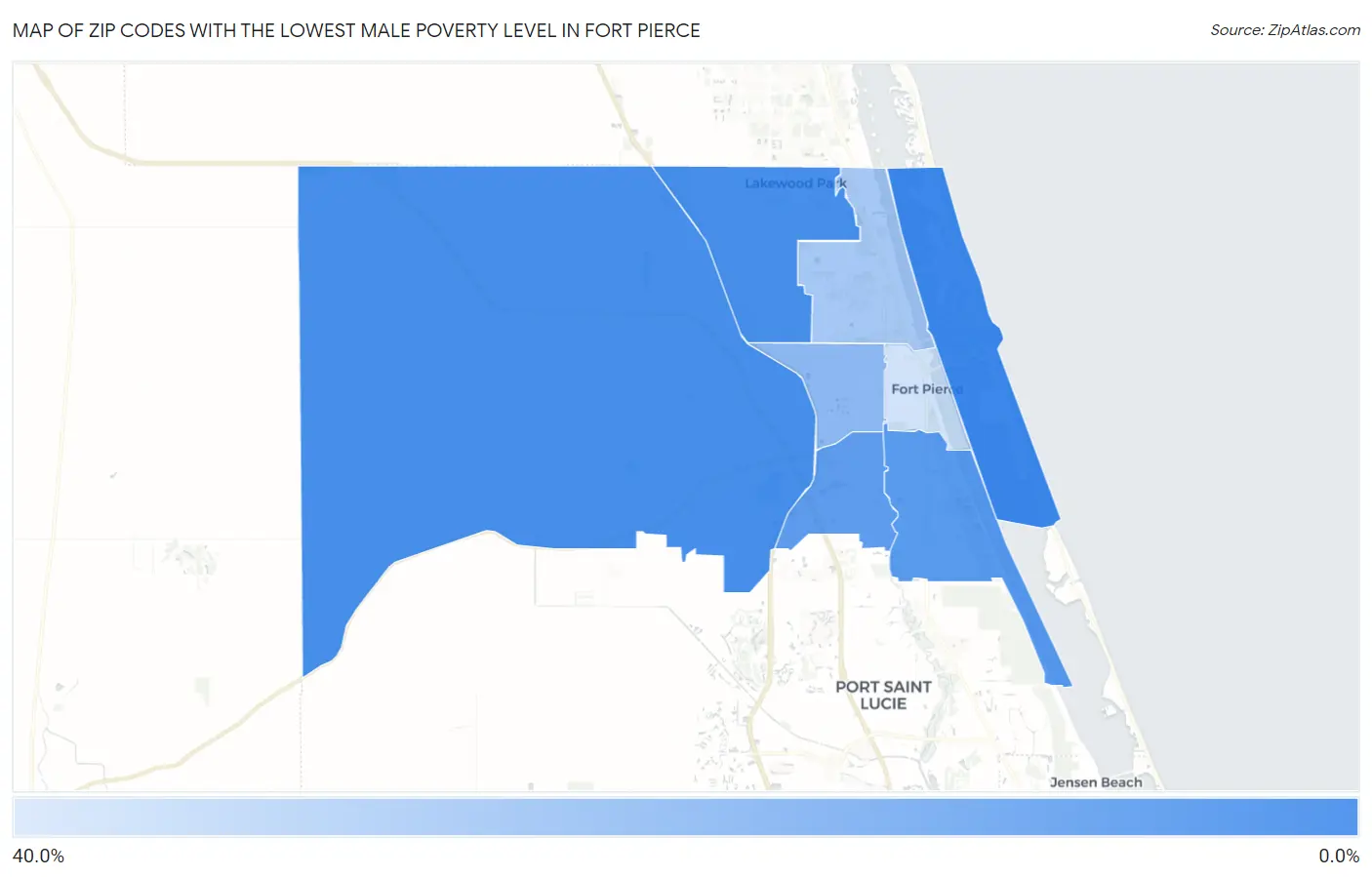 Zip Codes with the Lowest Male Poverty Level in Fort Pierce Map