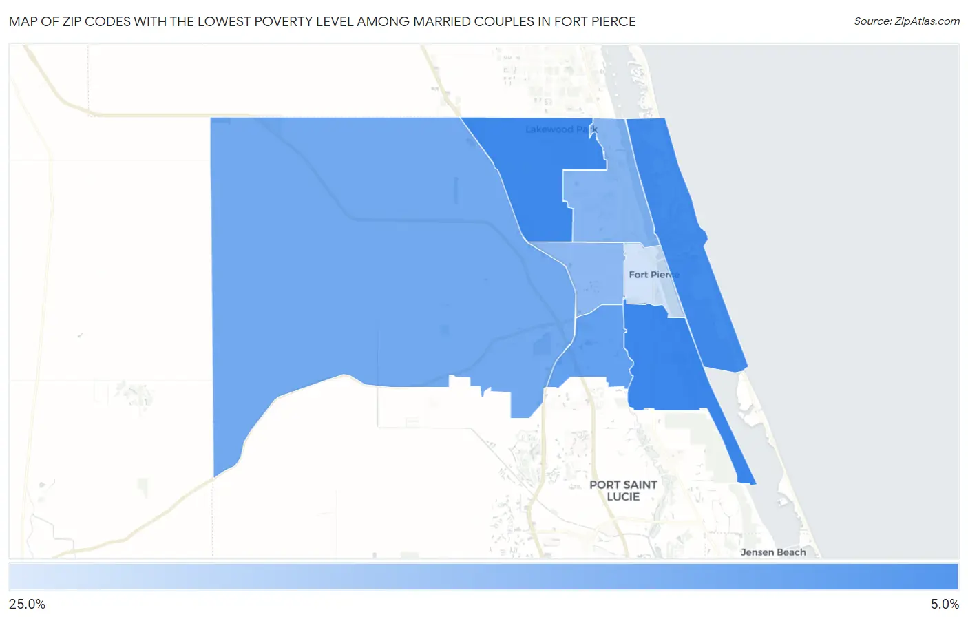 Zip Codes with the Lowest Poverty Level Among Married Couples in Fort Pierce Map