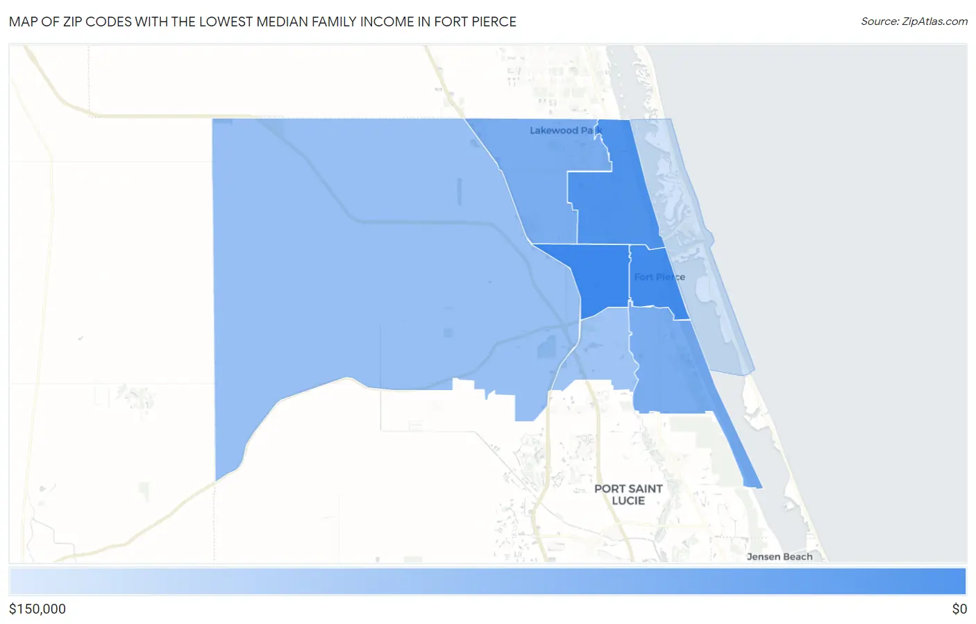 Zip Codes with the Lowest Median Family Income in Fort Pierce Map
