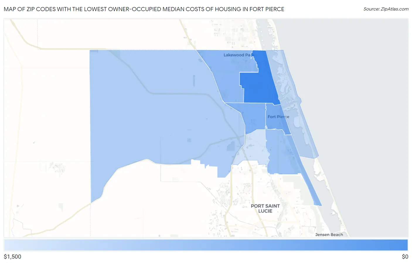 Zip Codes with the Lowest Owner-Occupied Median Costs of Housing in Fort Pierce Map