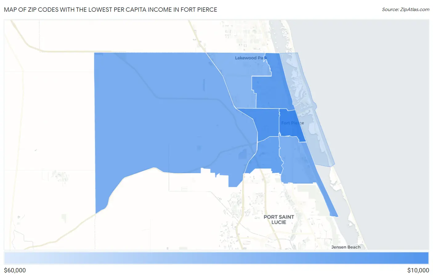 Zip Codes with the Lowest Per Capita Income in Fort Pierce Map