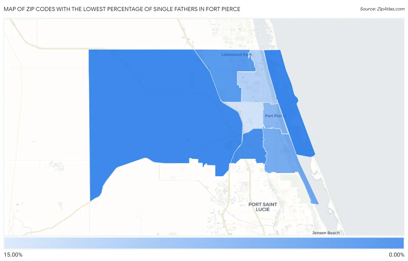 Zip Codes with the Lowest Percentage of Single Fathers in Fort Pierce Map