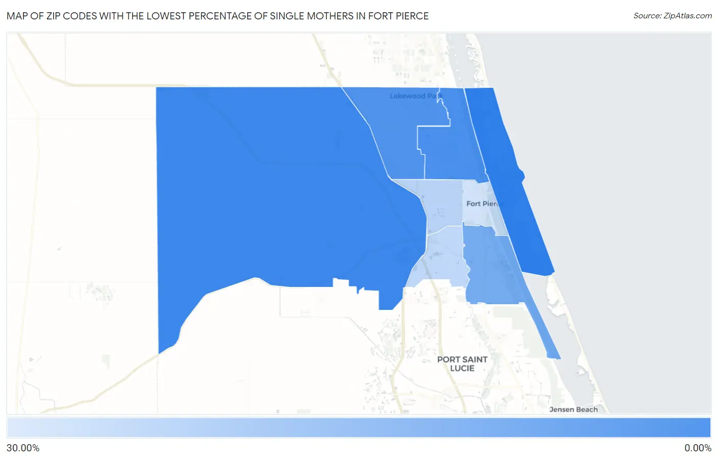 Zip Codes with the Lowest Percentage of Single Mothers in Fort Pierce Map