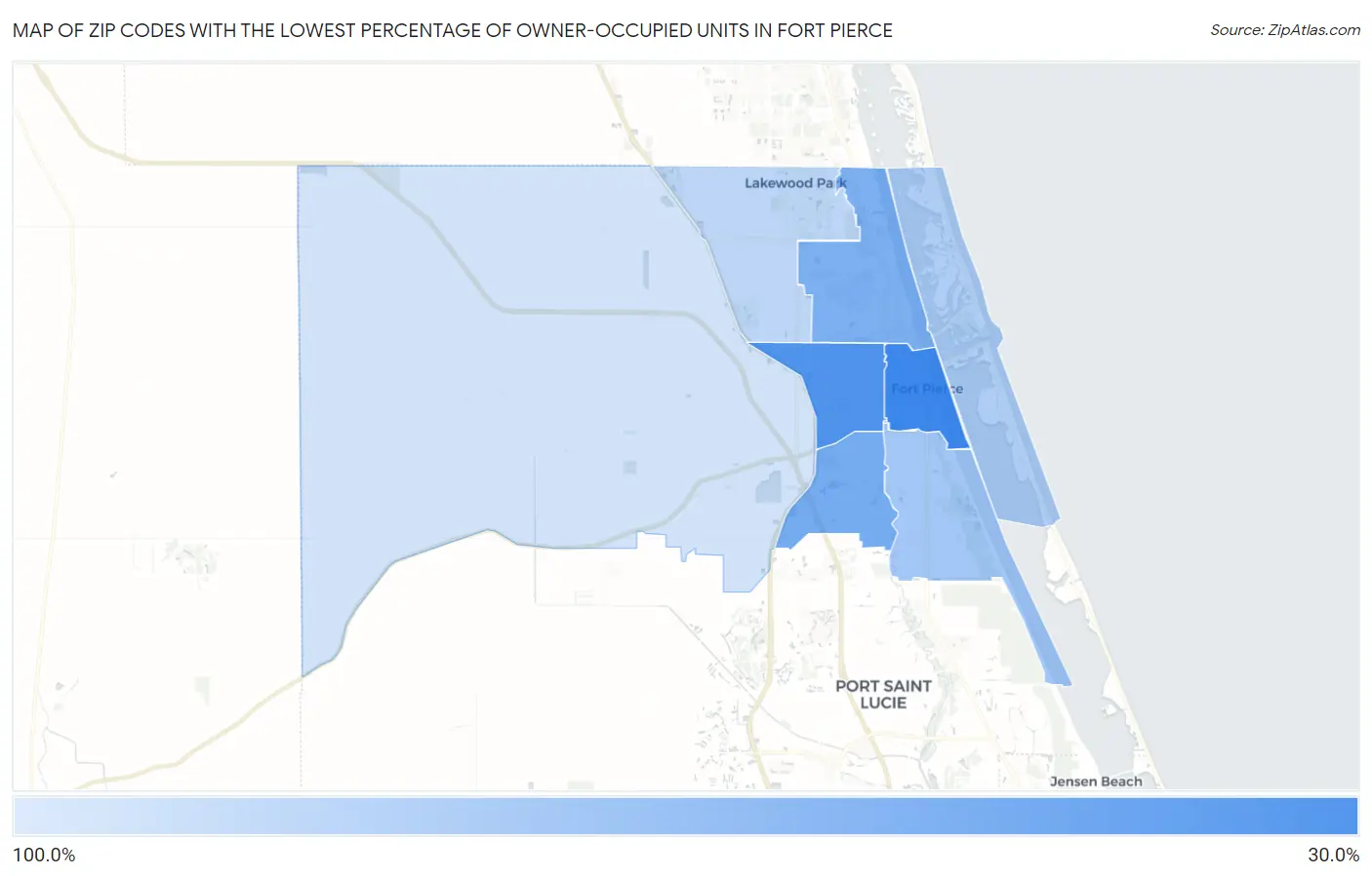 Zip Codes with the Lowest Percentage of Owner-Occupied Units in Fort Pierce Map