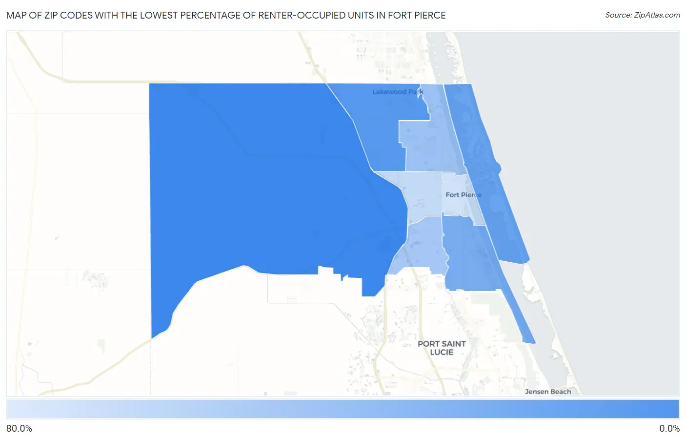 Zip Codes with the Lowest Percentage of Renter-Occupied Units in Fort Pierce Map