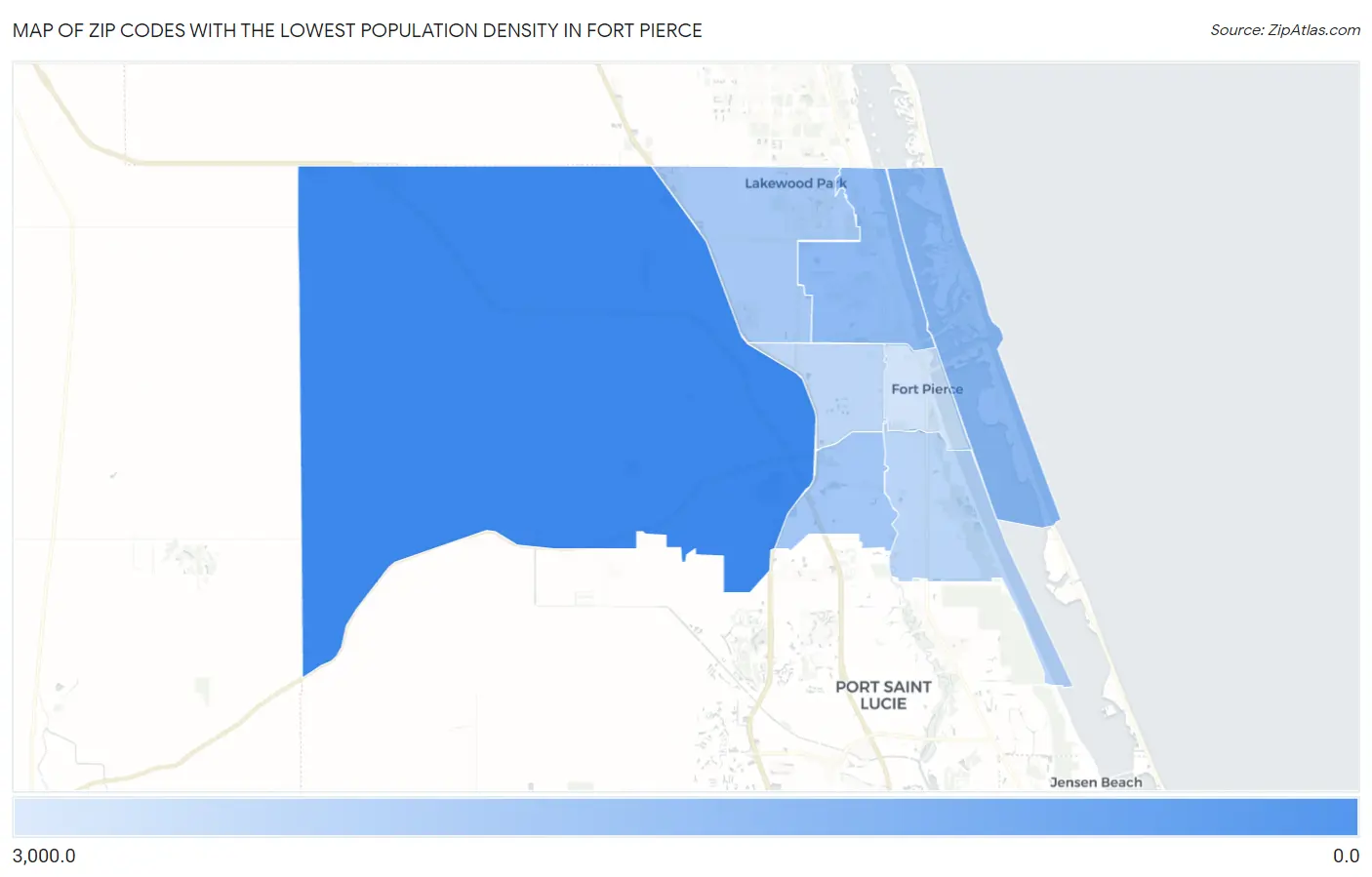 Zip Codes with the Lowest Population Density in Fort Pierce Map