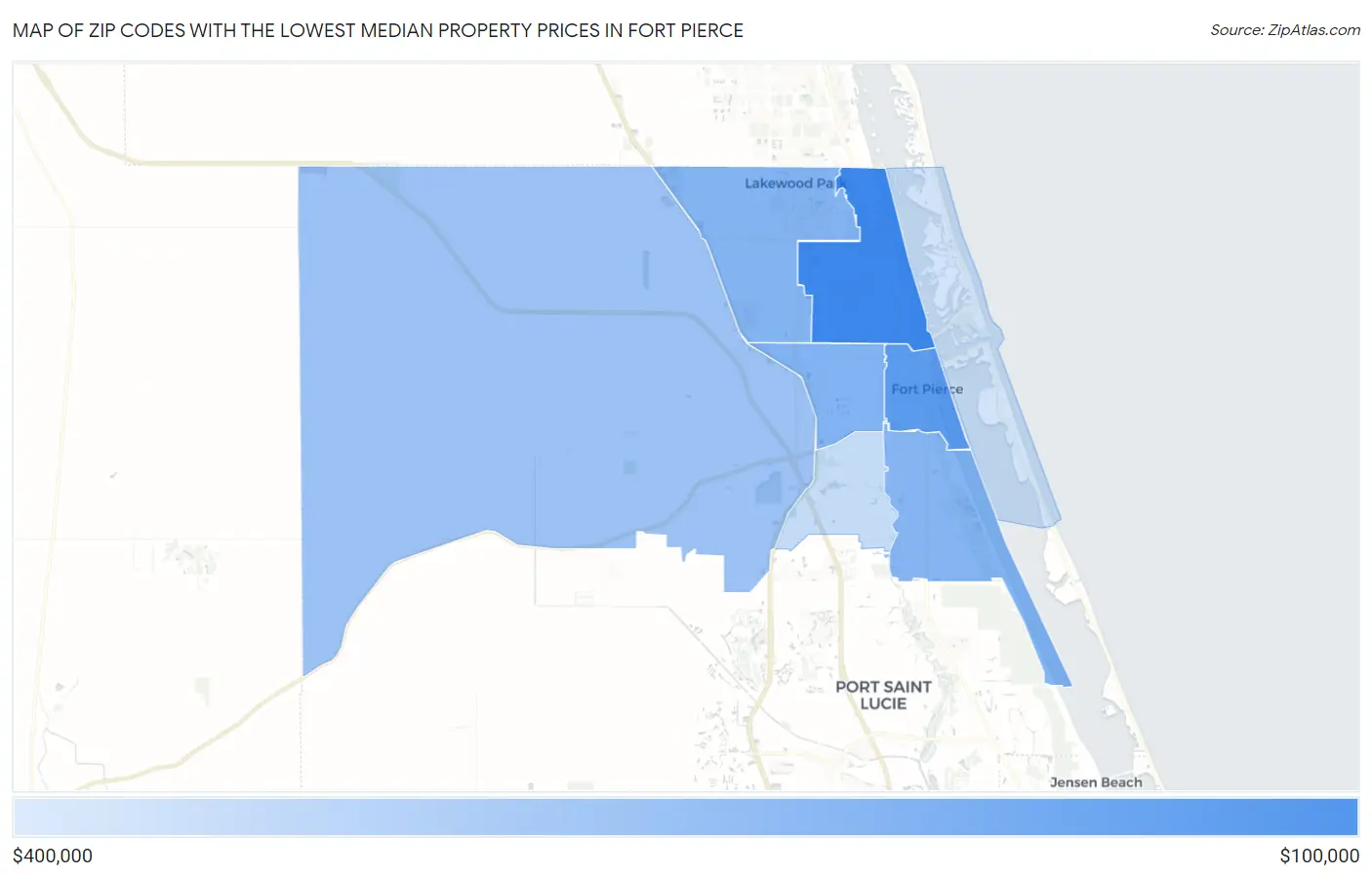Zip Codes with the Lowest Median Property Prices in Fort Pierce Map