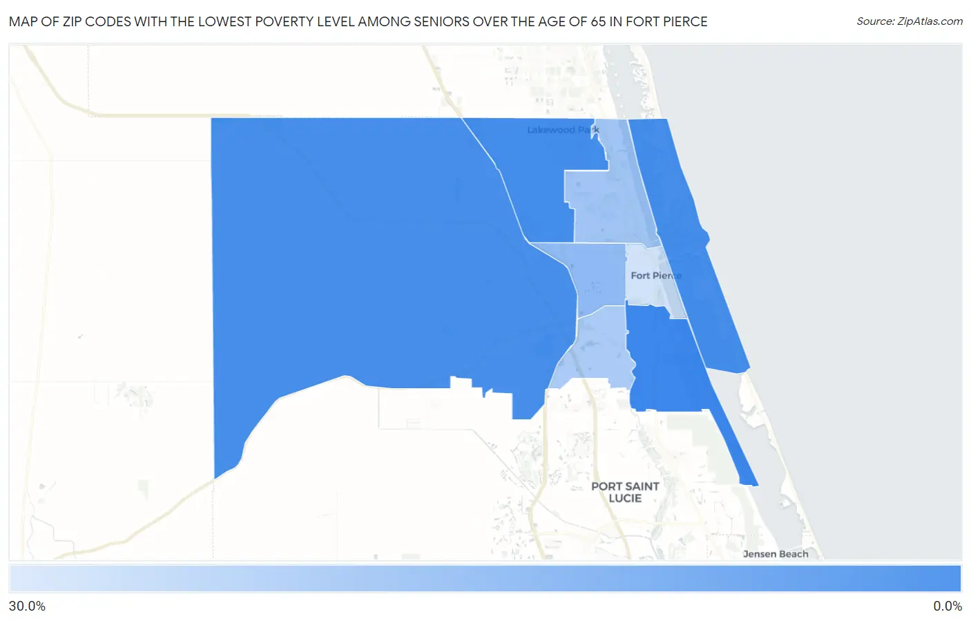 Zip Codes with the Lowest Poverty Level Among Seniors Over the Age of 65 in Fort Pierce Map