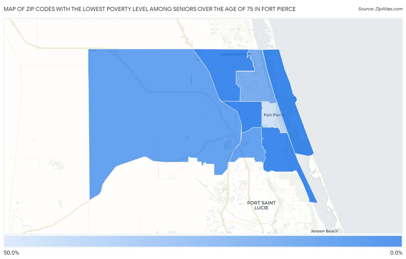 Zip Codes with the Lowest Poverty Level Among Seniors Over the Age of 75 in Fort Pierce Map