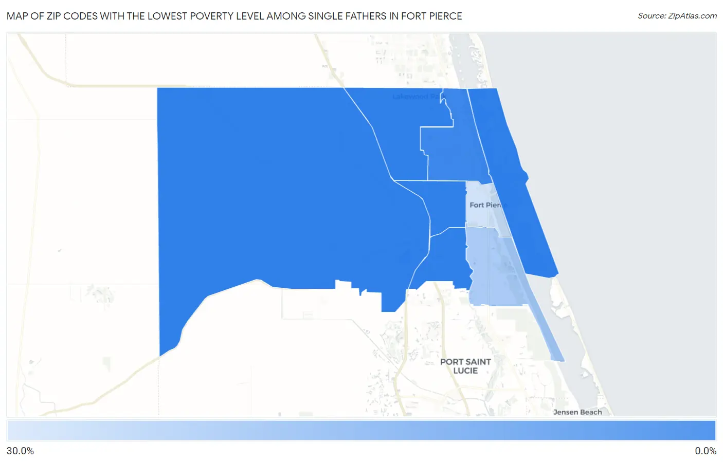 Zip Codes with the Lowest Poverty Level Among Single Fathers in Fort Pierce Map