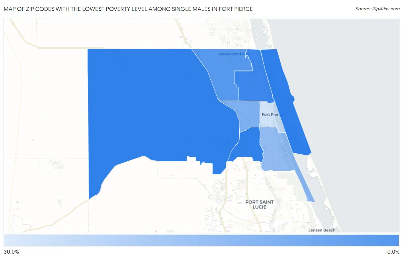 Zip Codes with the Lowest Poverty Level Among Single Males in Fort Pierce Map