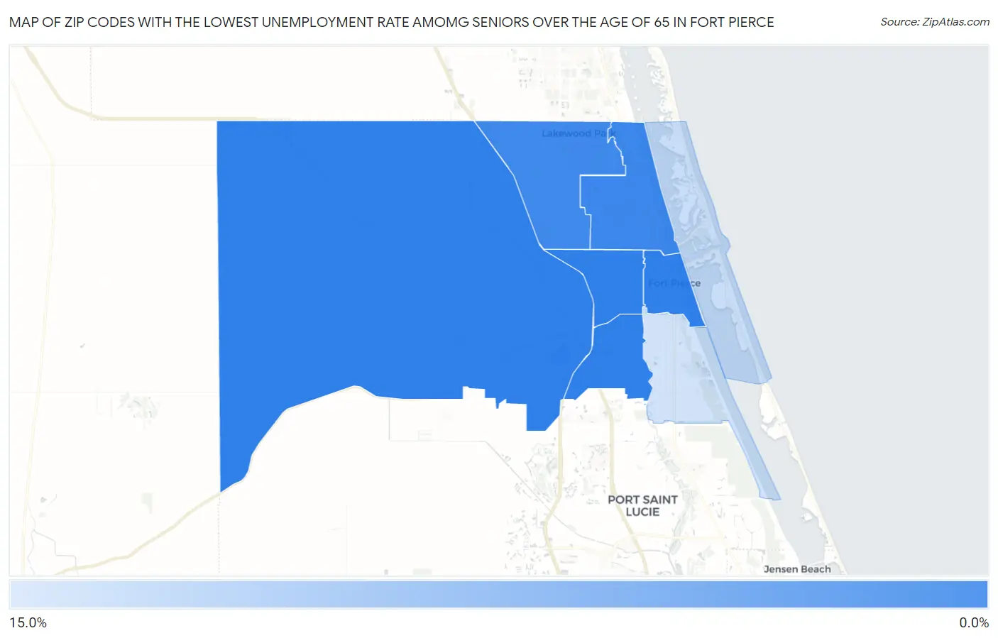 Zip Codes with the Lowest Unemployment Rate Amomg Seniors Over the Age of 65 in Fort Pierce Map