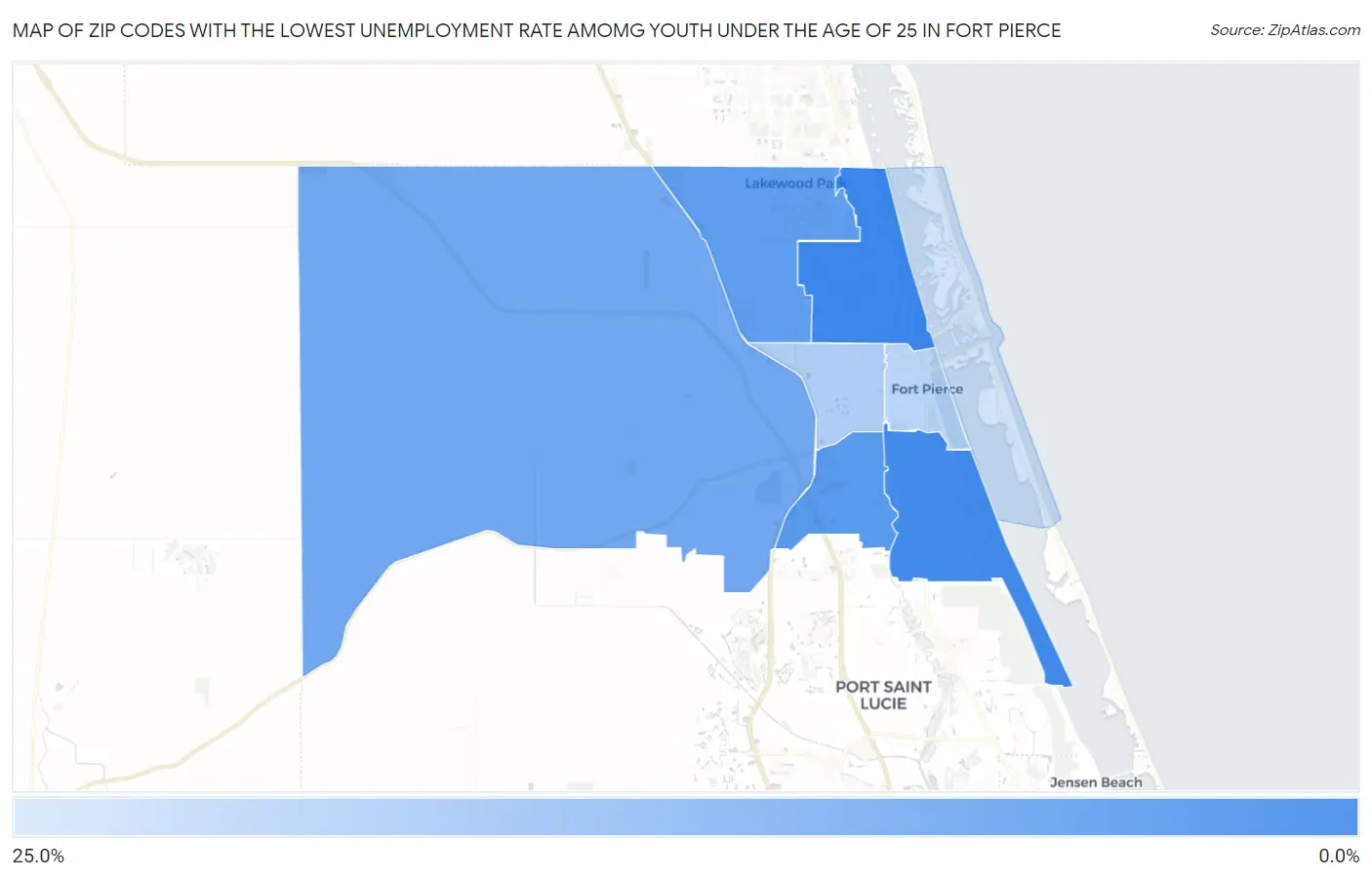 Zip Codes with the Lowest Unemployment Rate Amomg Youth Under the Age of 25 in Fort Pierce Map