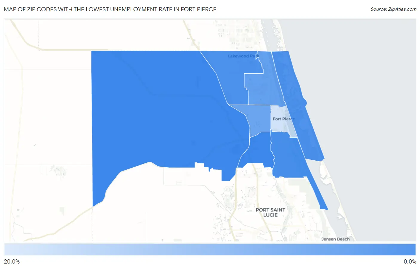Zip Codes with the Lowest Unemployment Rate in Fort Pierce Map