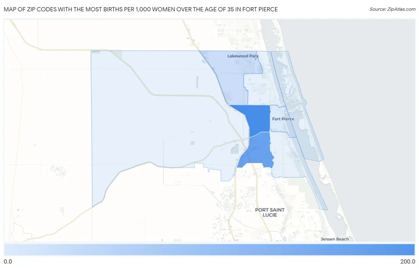Zip Codes with the Most Births per 1,000 Women Over the Age of 35 in Fort Pierce Map