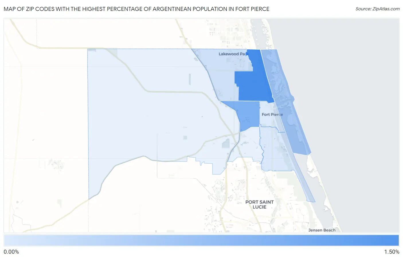 Zip Codes with the Highest Percentage of Argentinean Population in Fort Pierce Map