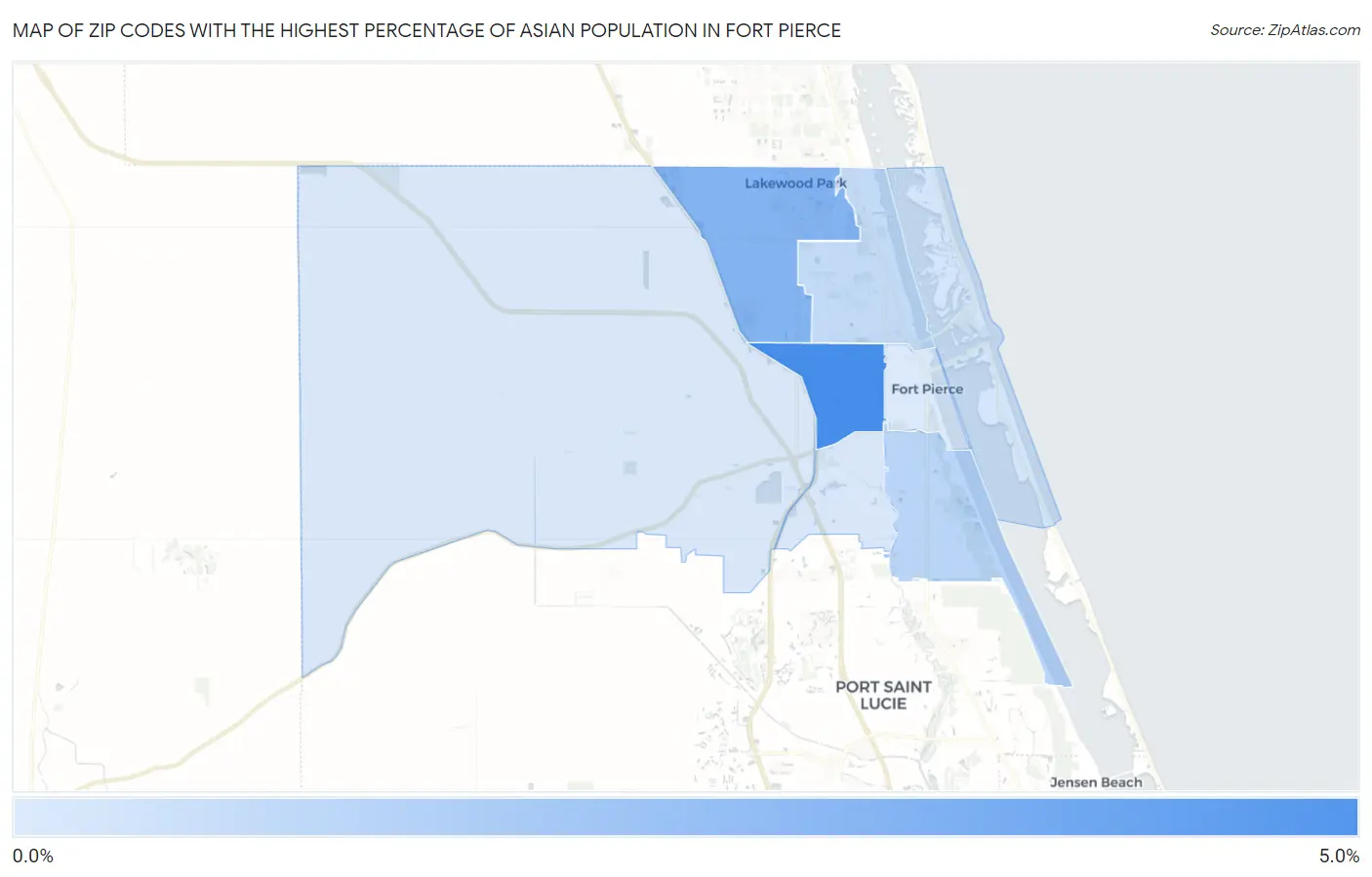 Zip Codes with the Highest Percentage of Asian Population in Fort Pierce Map