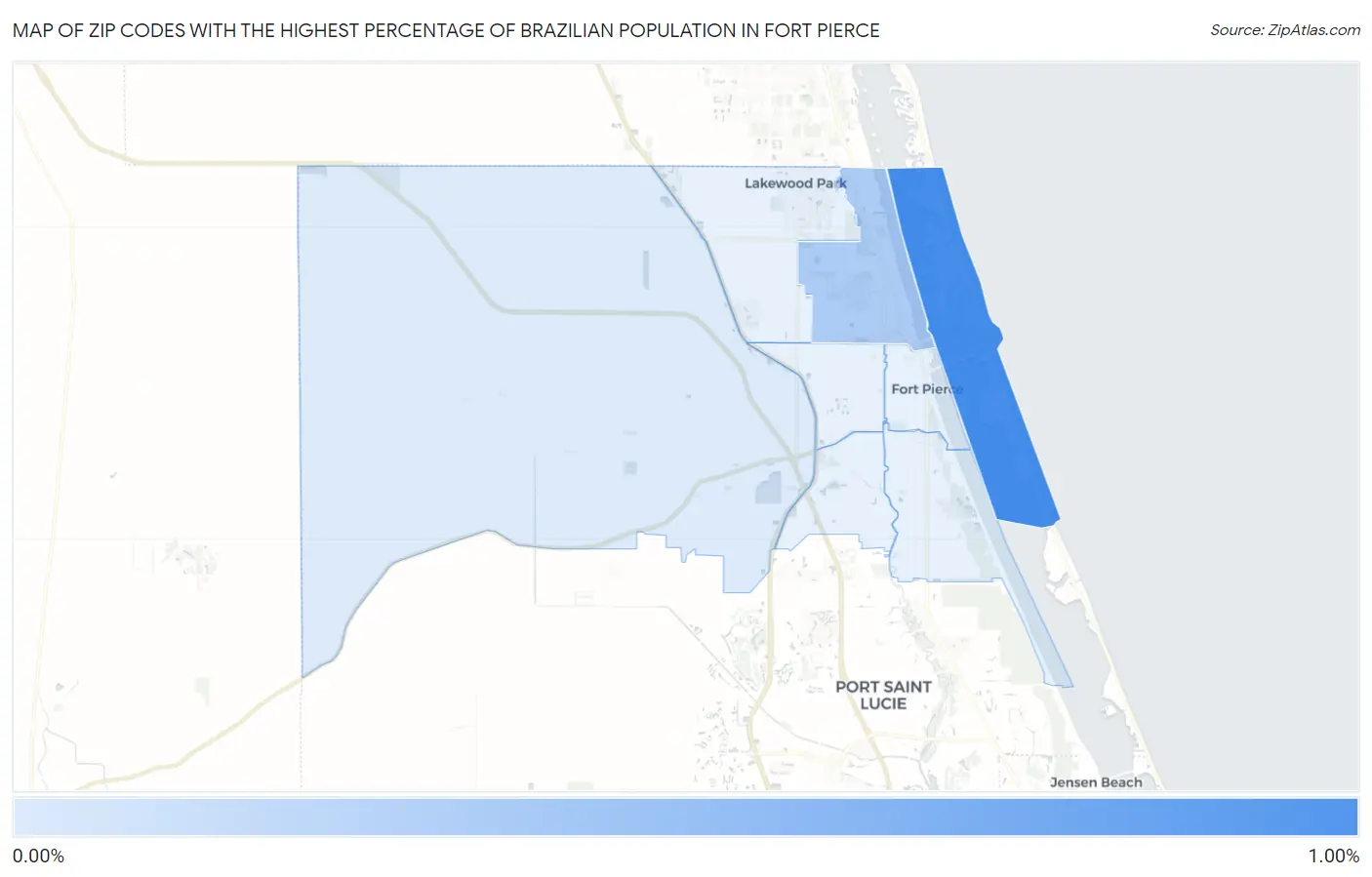 Zip Codes with the Highest Percentage of Brazilian Population in Fort Pierce Map