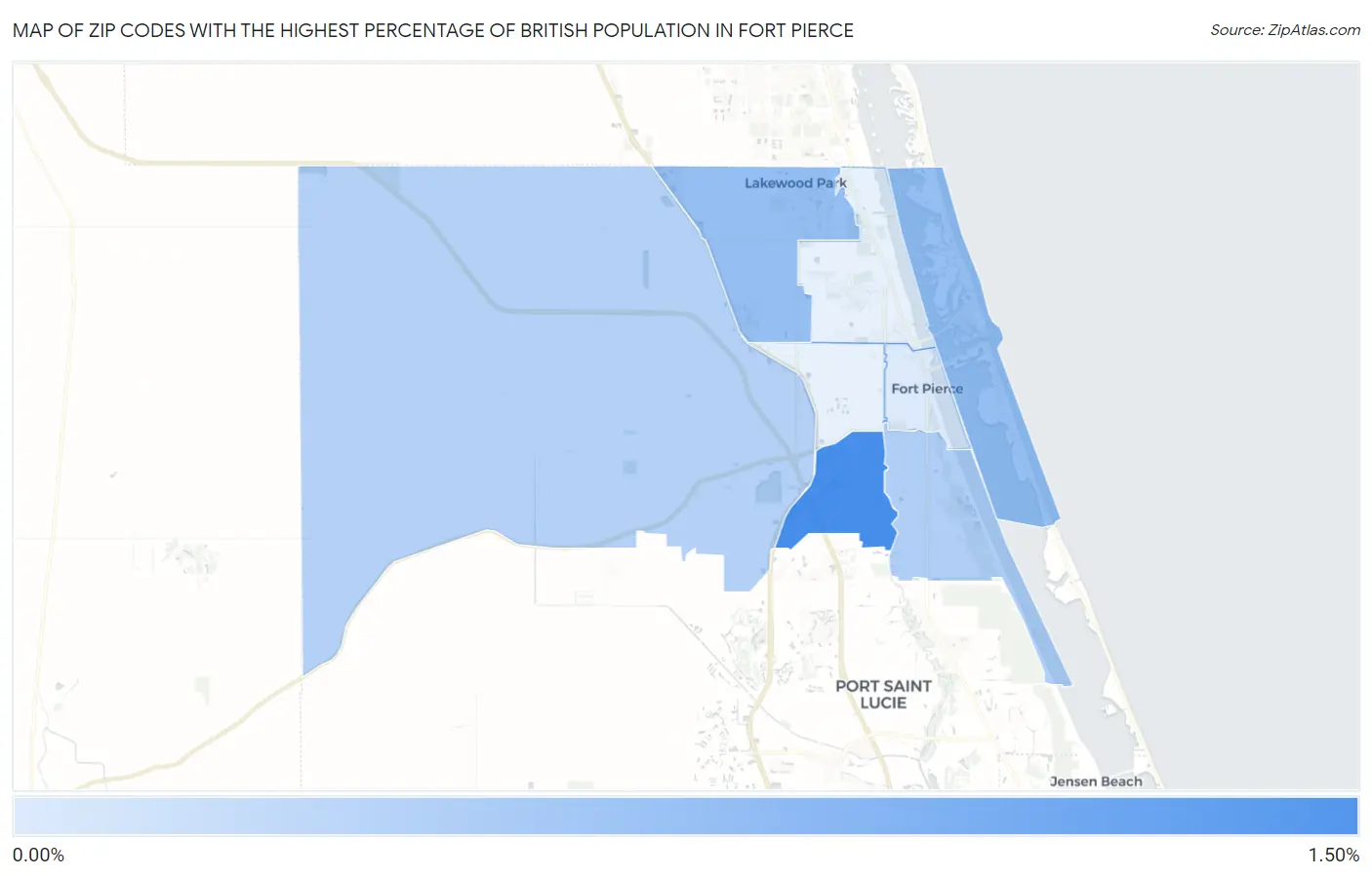 Zip Codes with the Highest Percentage of British Population in Fort Pierce Map