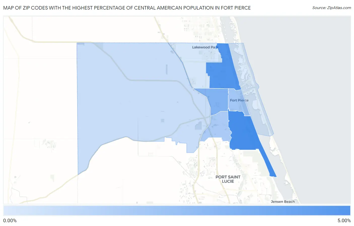 Zip Codes with the Highest Percentage of Central American Population in Fort Pierce Map