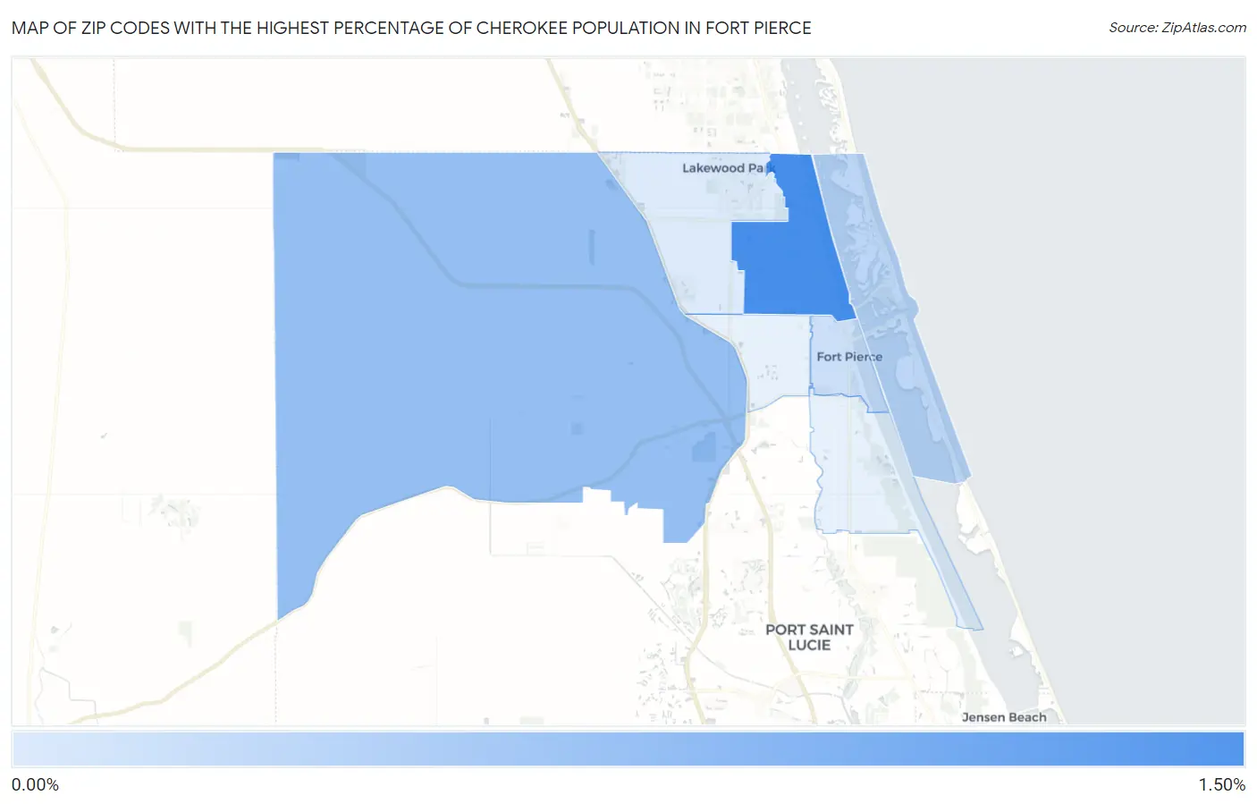 Zip Codes with the Highest Percentage of Cherokee Population in Fort Pierce Map