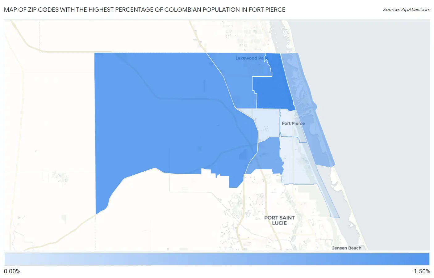 Zip Codes with the Highest Percentage of Colombian Population in Fort Pierce Map