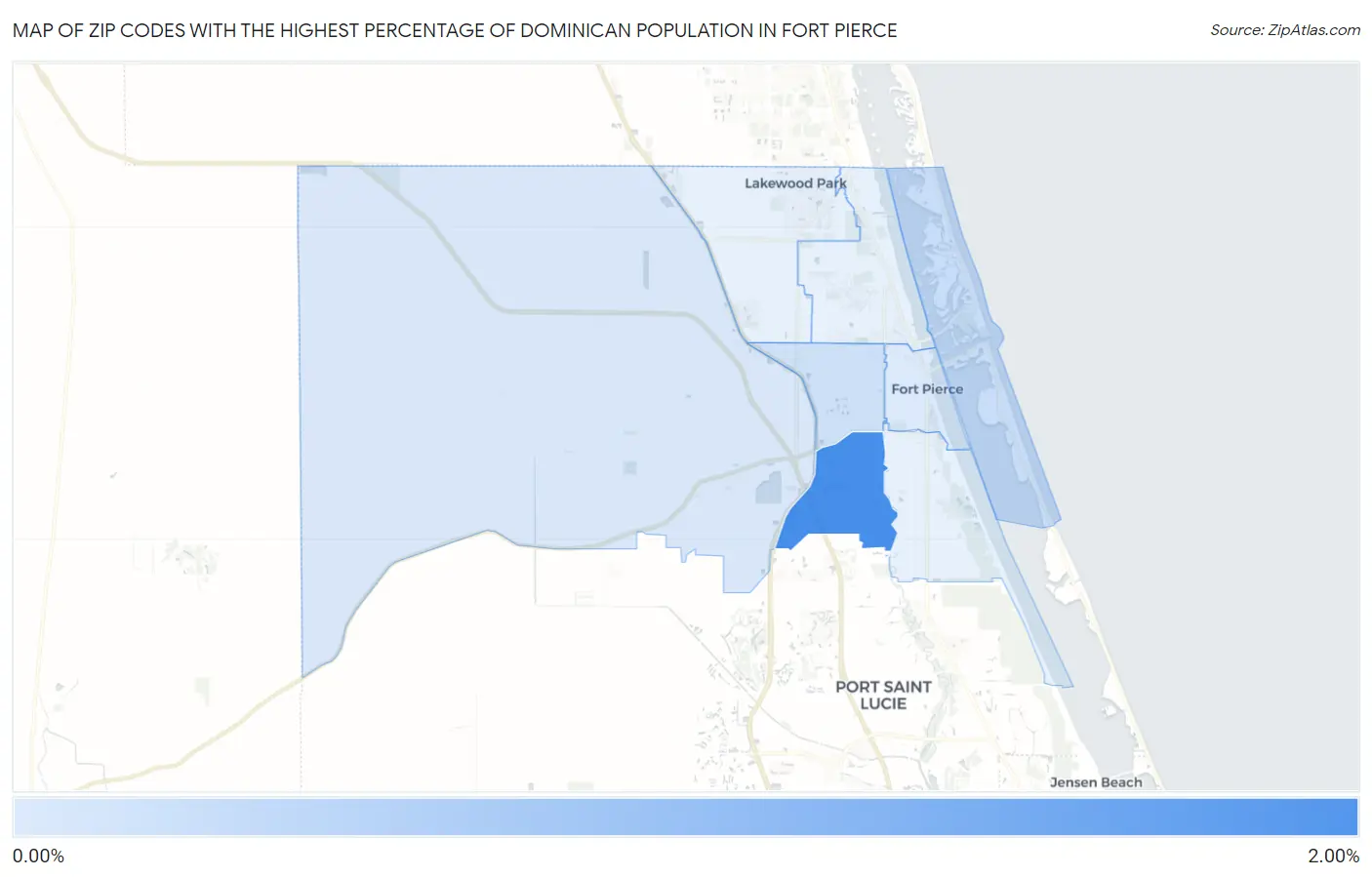 Zip Codes with the Highest Percentage of Dominican Population in Fort Pierce Map