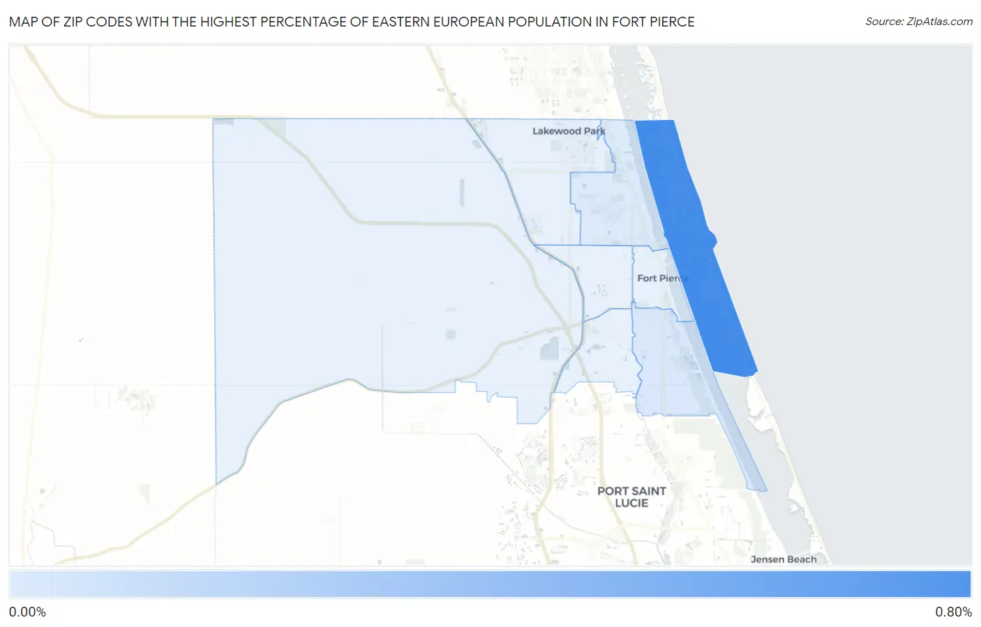Zip Codes with the Highest Percentage of Eastern European Population in Fort Pierce Map