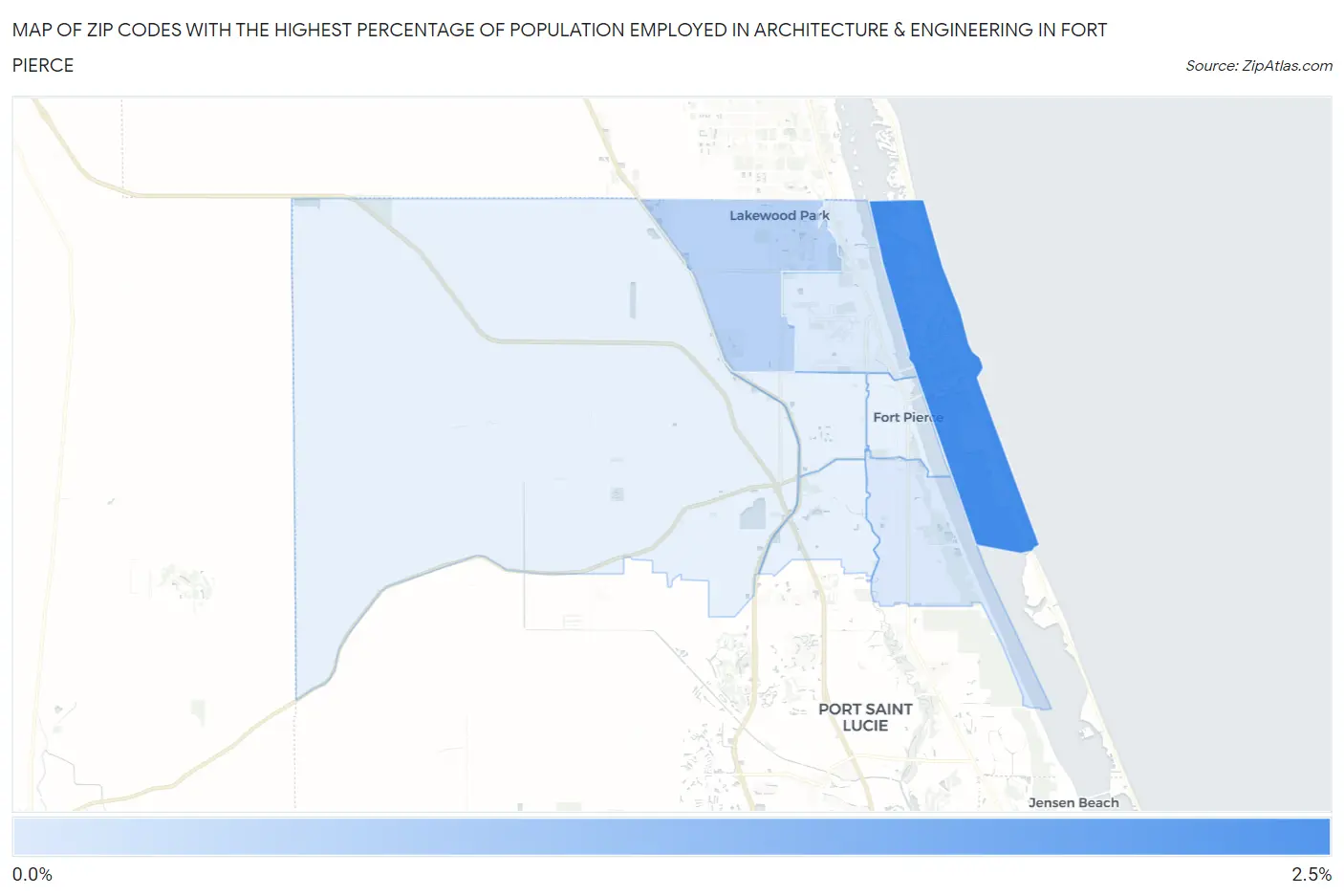 Zip Codes with the Highest Percentage of Population Employed in Architecture & Engineering in Fort Pierce Map