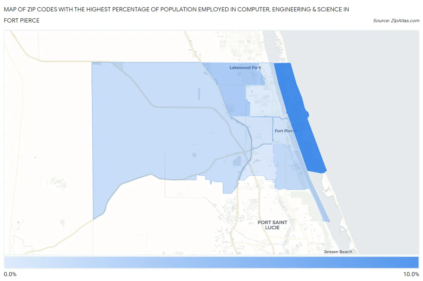 Zip Codes with the Highest Percentage of Population Employed in Computer, Engineering & Science in Fort Pierce Map