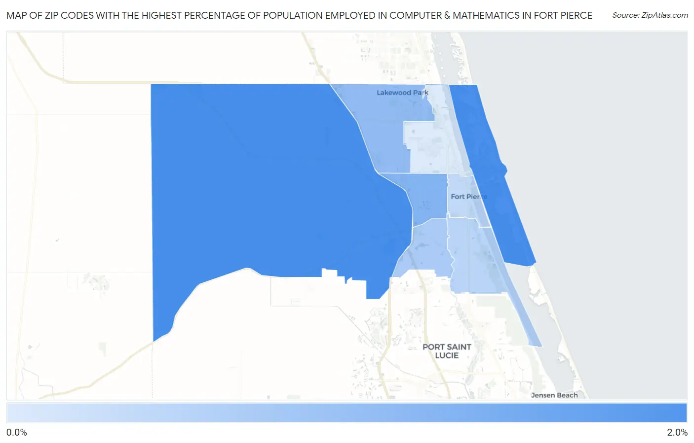 Zip Codes with the Highest Percentage of Population Employed in Computer & Mathematics in Fort Pierce Map