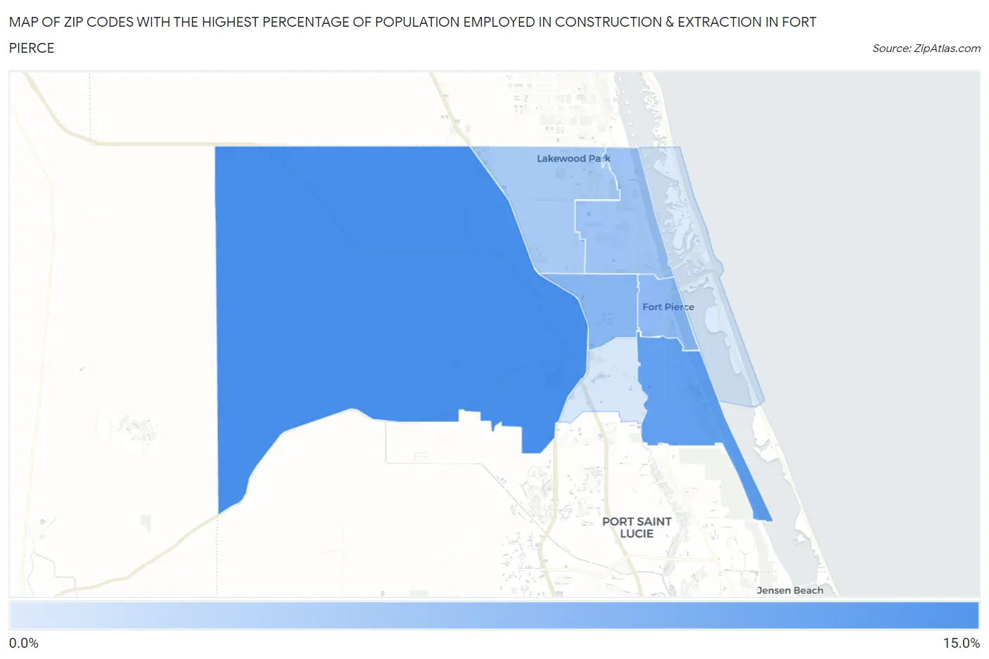 Zip Codes with the Highest Percentage of Population Employed in Construction & Extraction in Fort Pierce Map