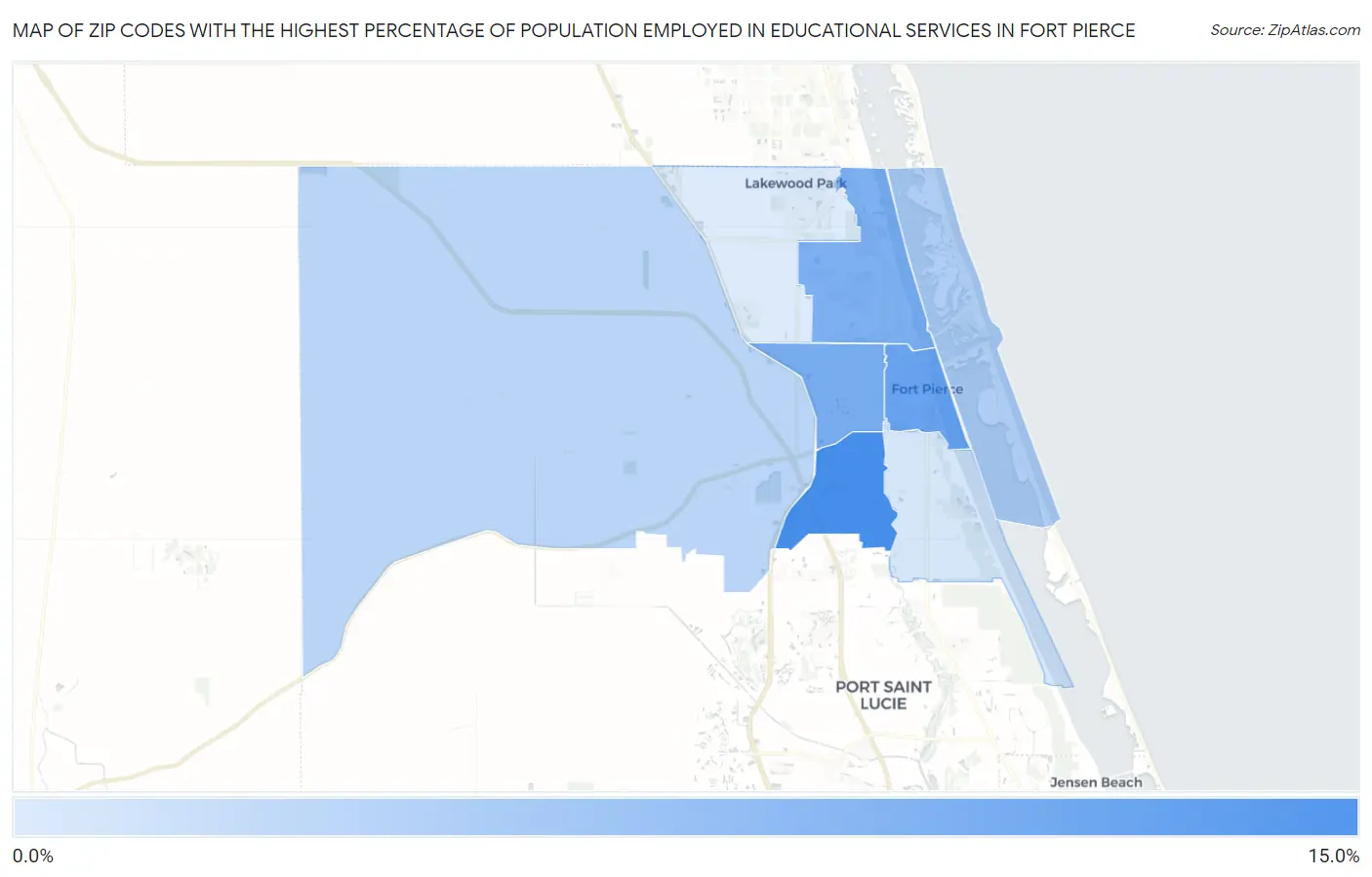 Zip Codes with the Highest Percentage of Population Employed in Educational Services in Fort Pierce Map