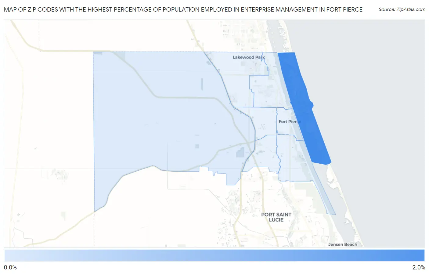 Zip Codes with the Highest Percentage of Population Employed in Enterprise Management in Fort Pierce Map